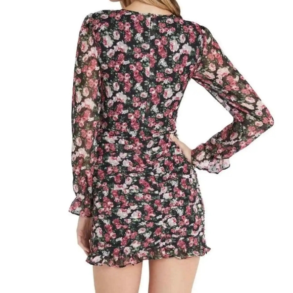Vici nordstrom Floral Ruched Mini Dress With Semi Sheer Sleeves - Picture 3 of 9